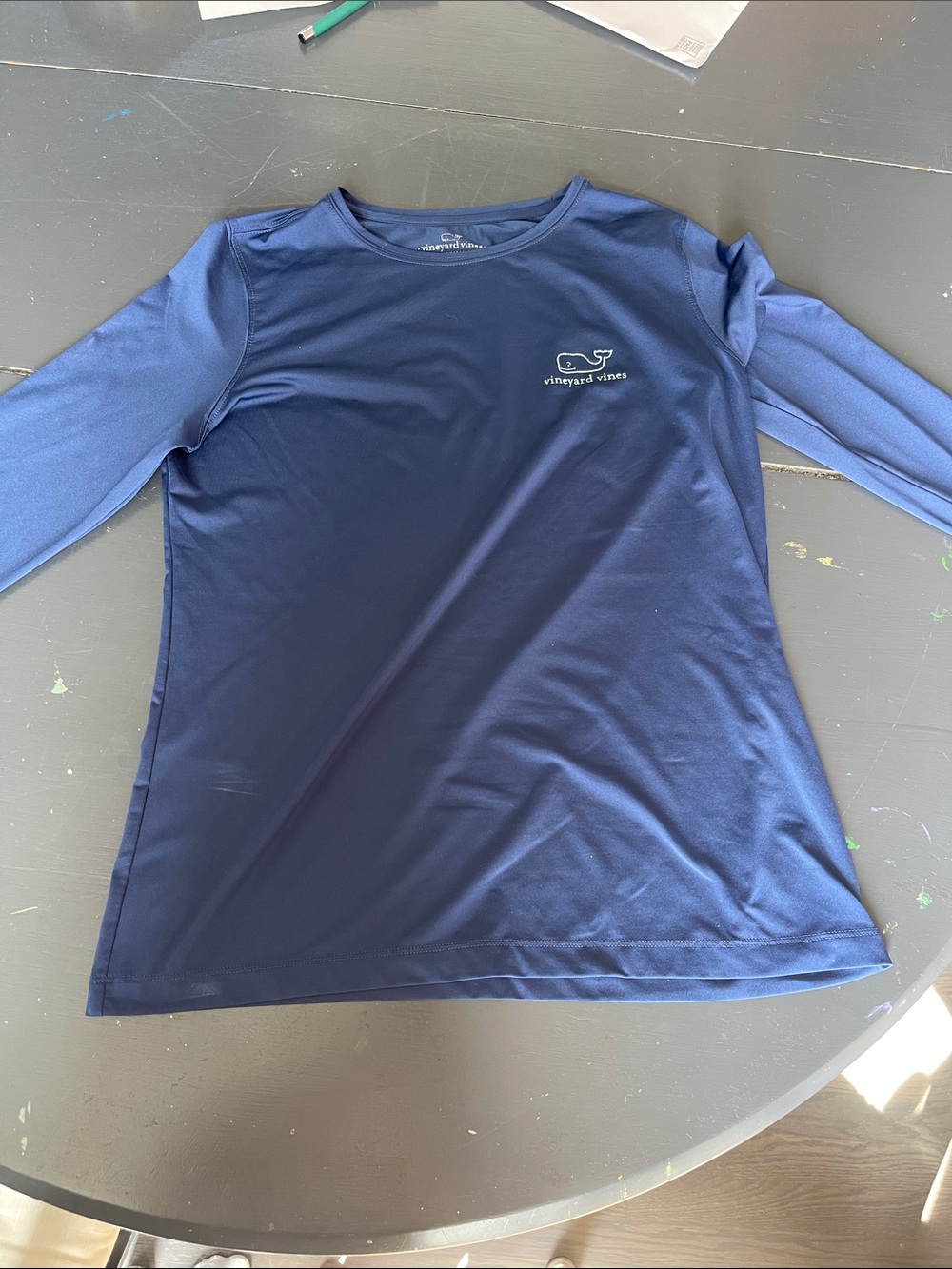 Women’s Vineyard Vines Navy Long Sleeve Performance Tee with White Whale